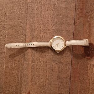 Gold Women's Watch with Cream Strap